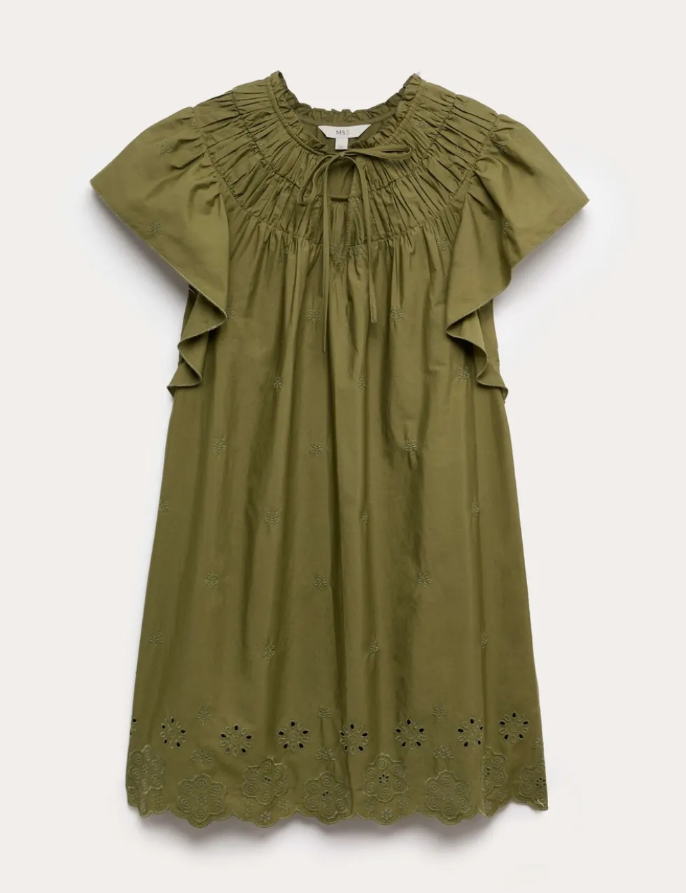 Pure Cotton Embroidered Mini Smock Dress