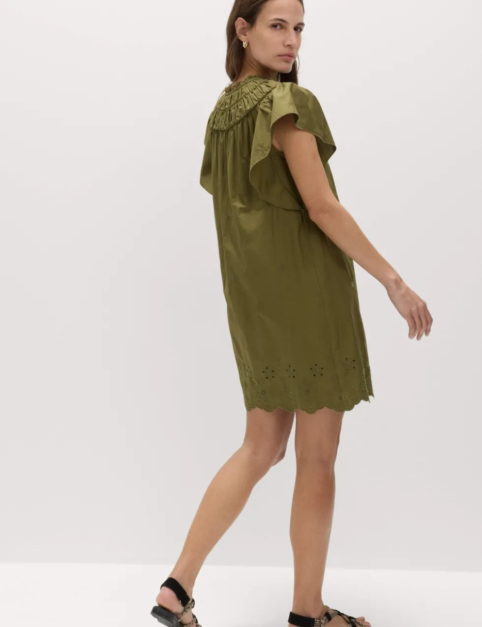 Pure Cotton Embroidered Mini Smock Dress