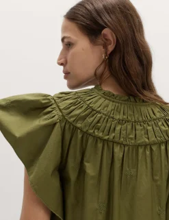 Pure Cotton Embroidered Mini Smock Dress