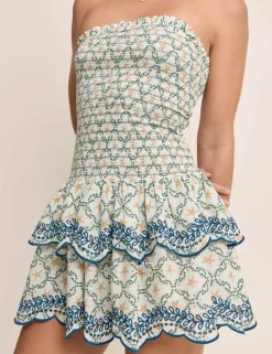 Pure Cotton Embroidered Mini Waisted Dress
