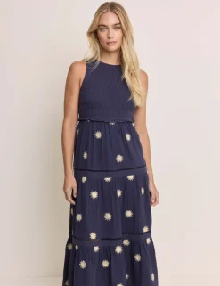 Pure Cotton Embroidered Midaxi Tiered Dress