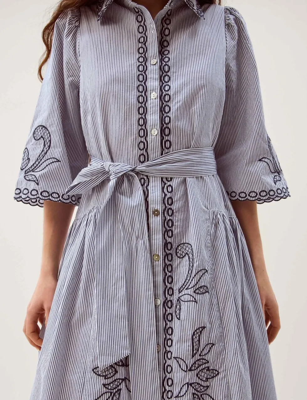Pure Cotton Embroidered Midi Shirt Dress