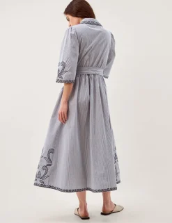 Pure Cotton Embroidered Midi Shirt Dress