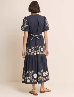 Pure Cotton Embroidered Midi Tiered Dress