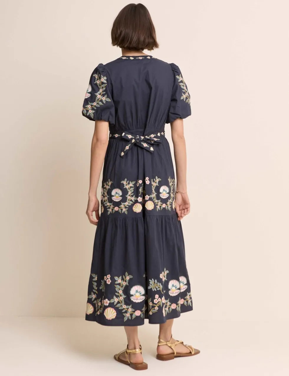 Pure Cotton Embroidered Midi Tiered Dress