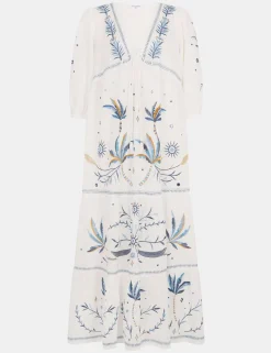 Pure Cotton Embroidered Maxi Tiered Dress