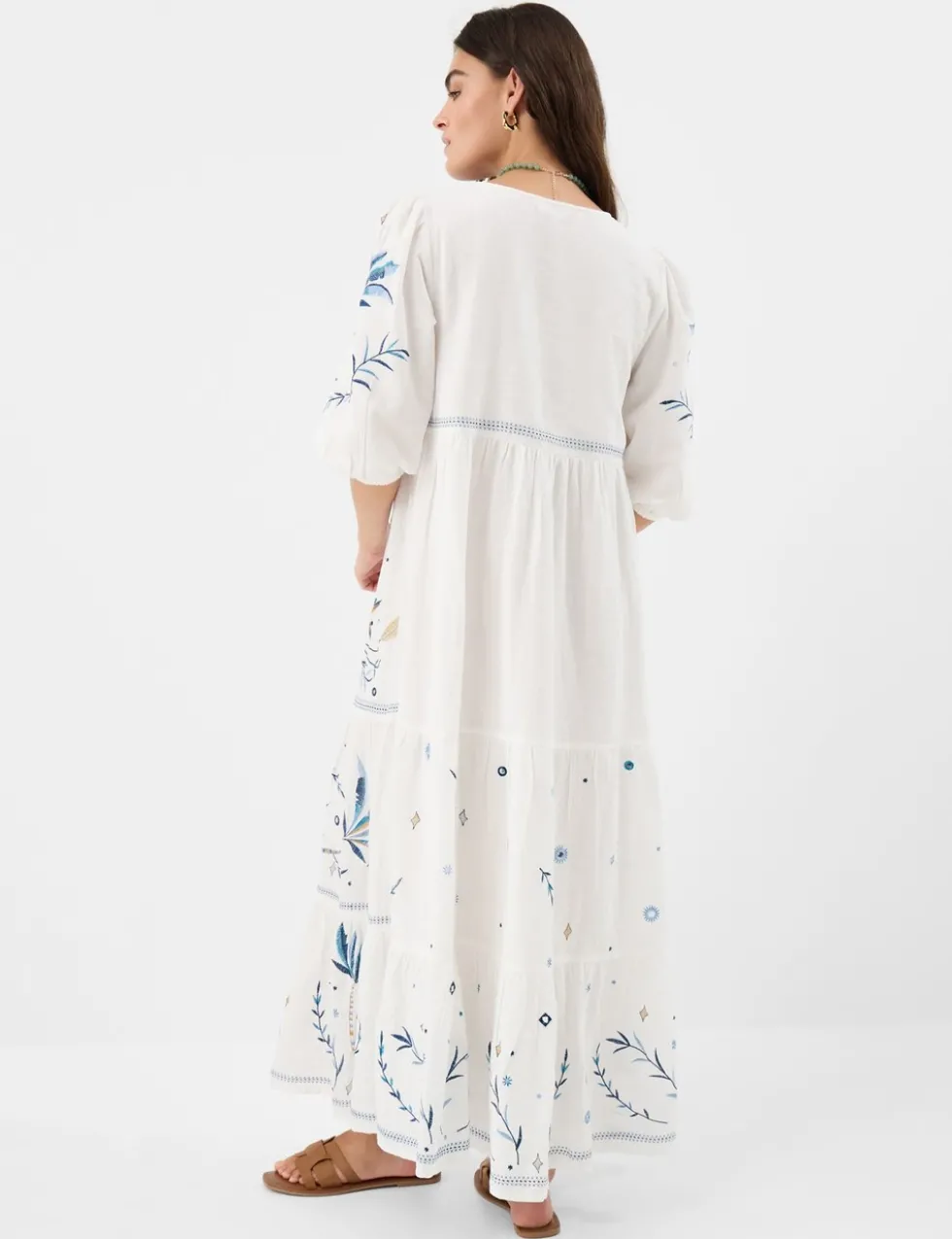 Pure Cotton Embroidered Maxi Tiered Dress