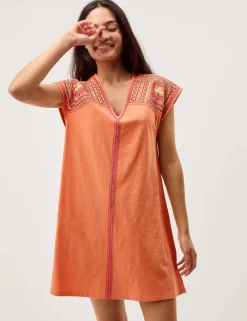 Pure Cotton Embroidered Mini Kaftan Dress