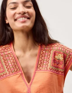 Pure Cotton Embroidered Mini Kaftan Dress