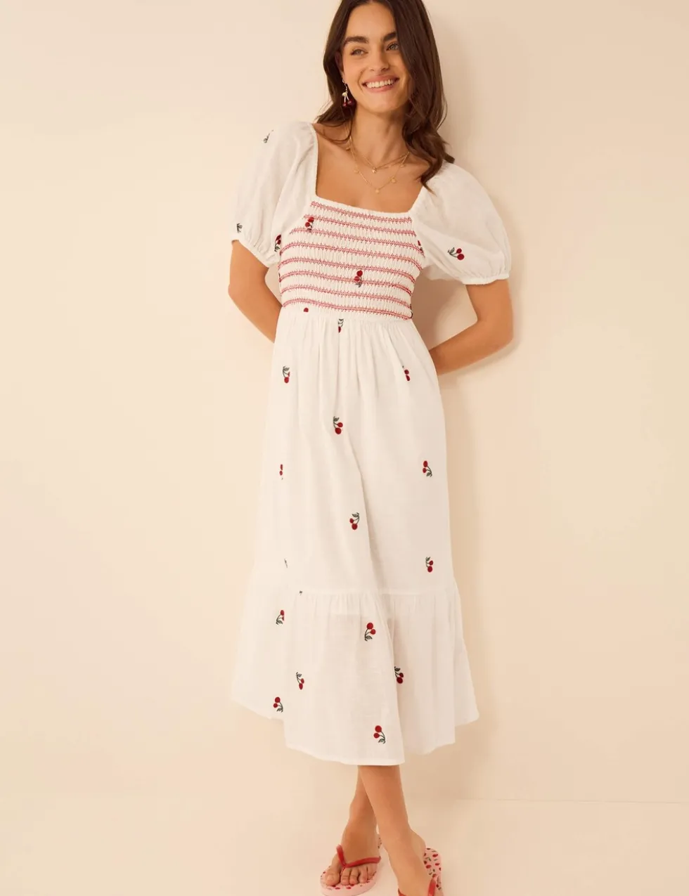 Pure Cotton Embroidered Midaxi Beach Dress