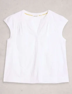 Pure Cotton Embroidered Notch Neck Blouse