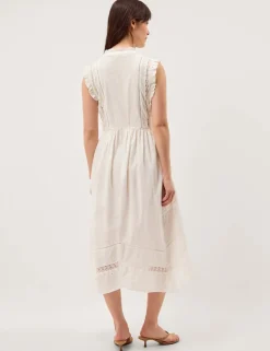 Pure Cotton Embroidered Notch Neck Midi Dress