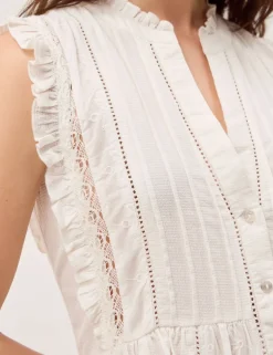 Pure Cotton Embroidered Notch Neck Midi Dress
