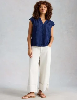 Pure Cotton Embroidered Notch Neck Blouse