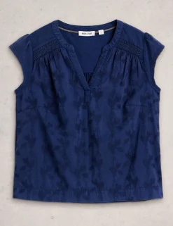 Pure Cotton Embroidered Notch Neck Blouse