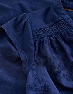 Pure Cotton Embroidered Notch Neck Blouse