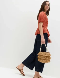 Pure Cotton Embroidered Puff Sleeve Blouse
