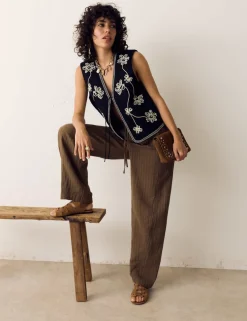 Pure Cotton Embroidered Quilted Gilet