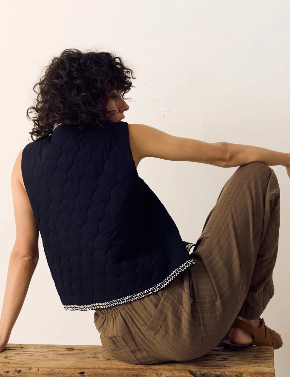 Pure Cotton Embroidered Quilted Gilet