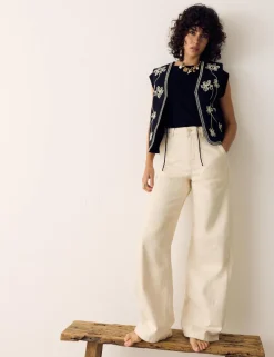 Pure Cotton Embroidered Quilted Gilet