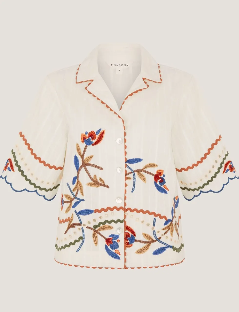 Pure Cotton Embroidered Ric Rac Trim Shirt