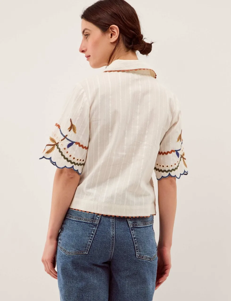 Pure Cotton Embroidered Ric Rac Trim Shirt