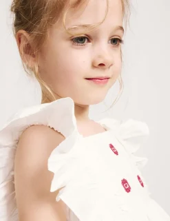 Pure Cotton Embroidered Ruffle Sleeve Dress (2-10 Yrs)