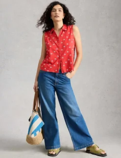 Pure Cotton Embroidered Sleeveless Shirt
