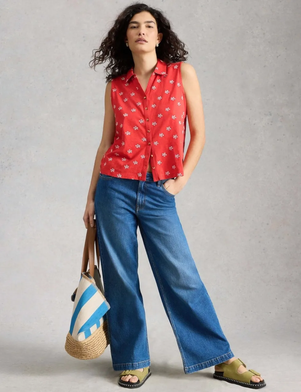 Pure Cotton Embroidered Sleeveless Shirt