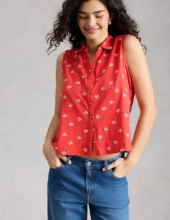 Pure Cotton Embroidered Sleeveless Shirt