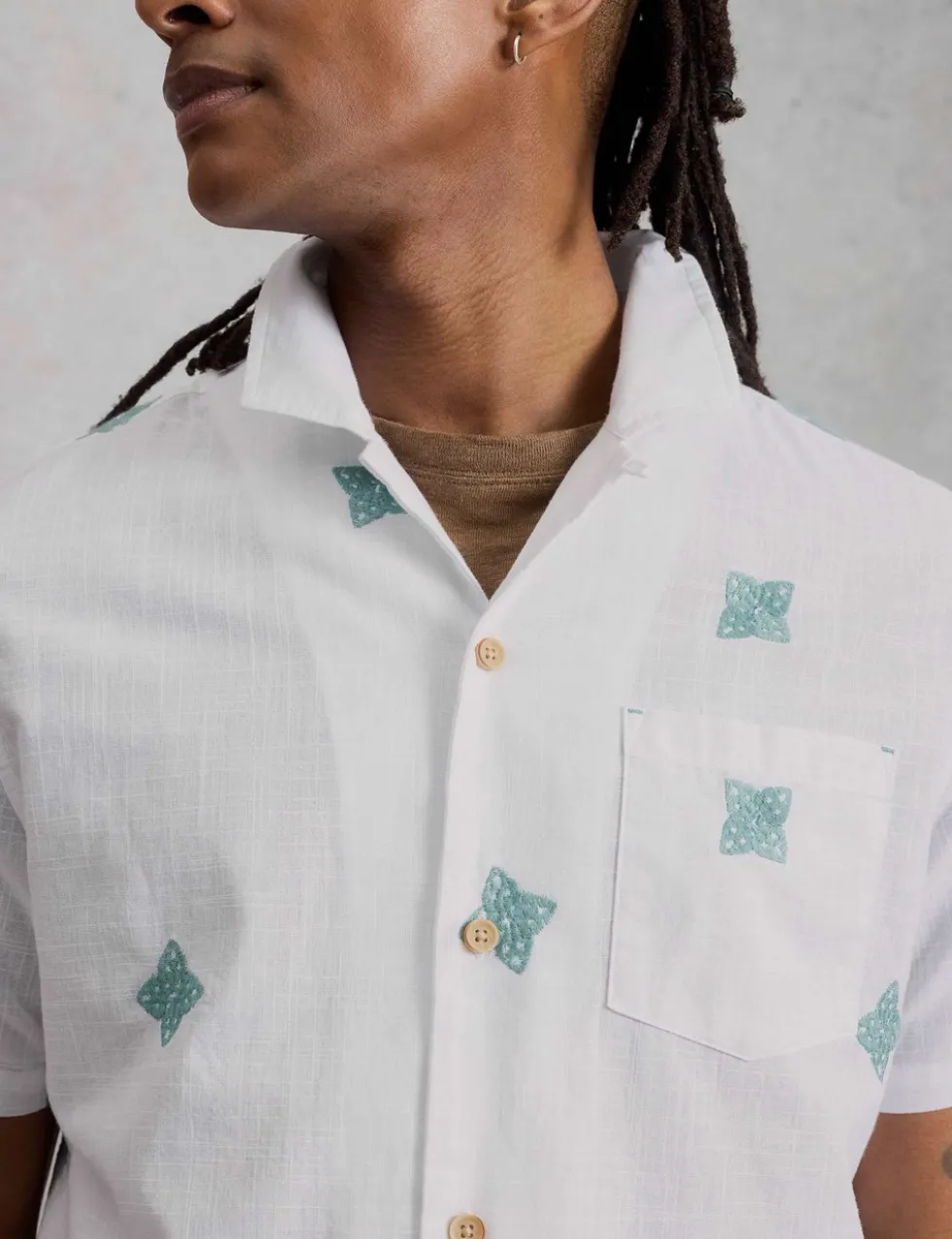 Pure Cotton Embroidered Short Sleeve Shirt