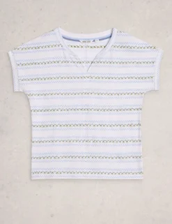 Pure Cotton Embroidered Stripe T-Shirt