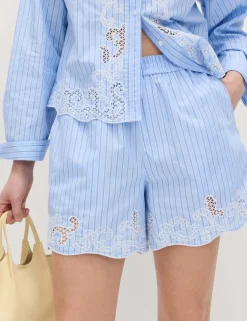 Pure Cotton Embroidered Striped Shorts