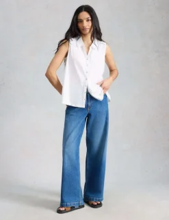 Pure Cotton Embroidered Sleeveless Shirt