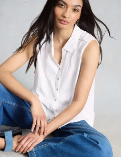 Pure Cotton Embroidered Sleeveless Shirt