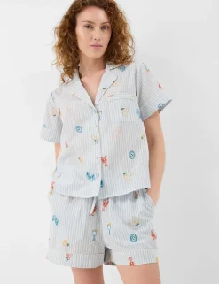 Pure Cotton Embroidered Stripe Short Pyjama Set