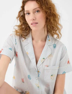 Pure Cotton Embroidered Stripe Short Pyjama Set