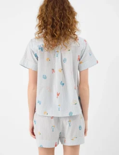 Pure Cotton Embroidered Stripe Short Pyjama Set