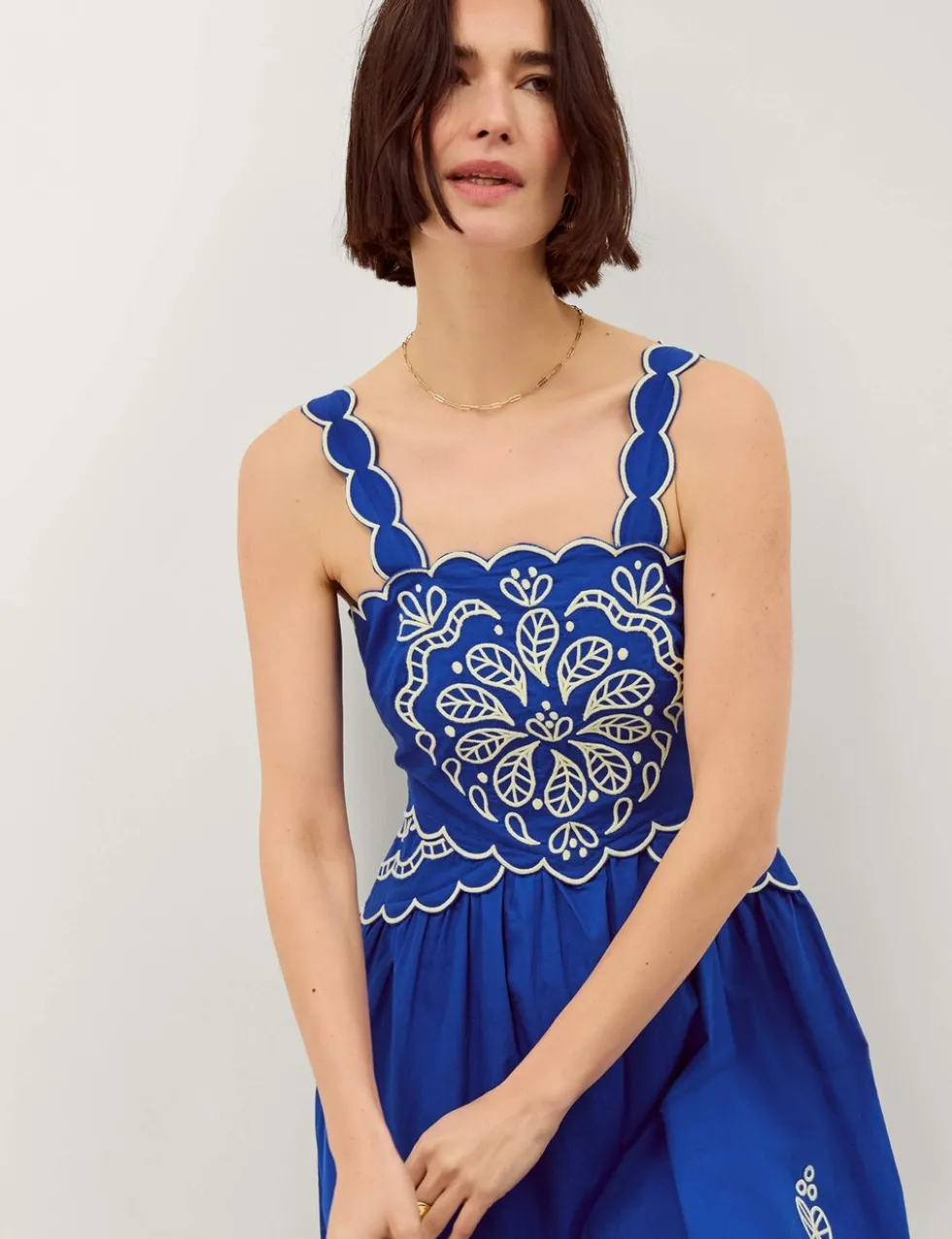 Pure Cotton Embroidered Square Neck Dress