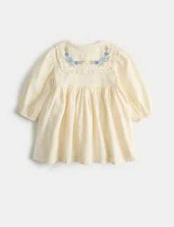 Pure Cotton Embroidered Sailor Collar Dress (0-5 Yrs)