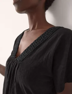 Pure Cotton Embroidered Trim T-Shirt