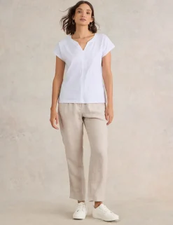 Pure Cotton Embroidered V-Neck T-Shirt