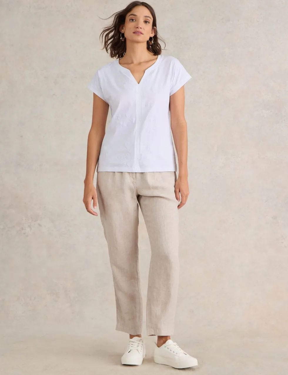 Pure Cotton Embroidered V-Neck T-Shirt