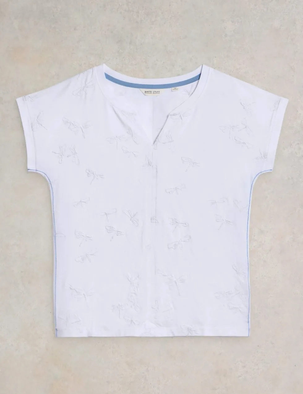 Pure Cotton Embroidered V-Neck T-Shirt