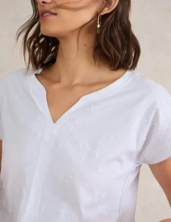 Pure Cotton Embroidered V-Neck T-Shirt