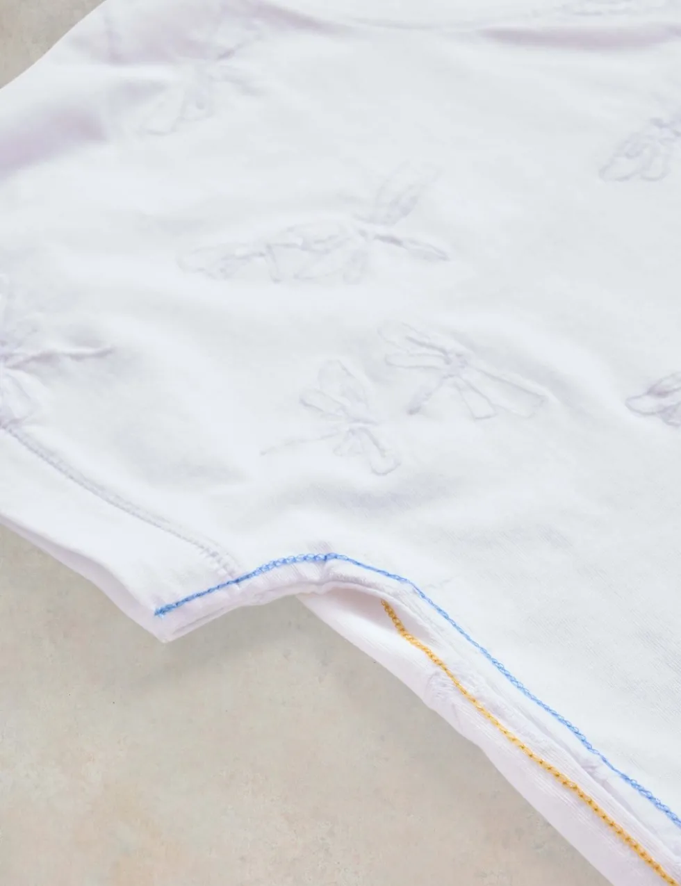 Pure Cotton Embroidered V-Neck T-Shirt