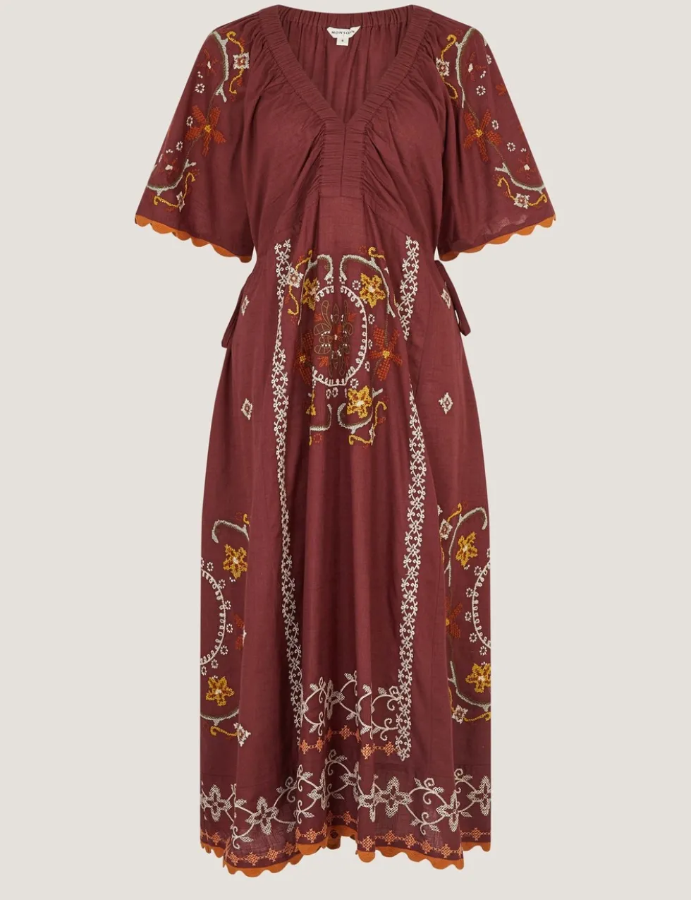 Pure Cotton Embroidered V-Neck Midaxi Dress