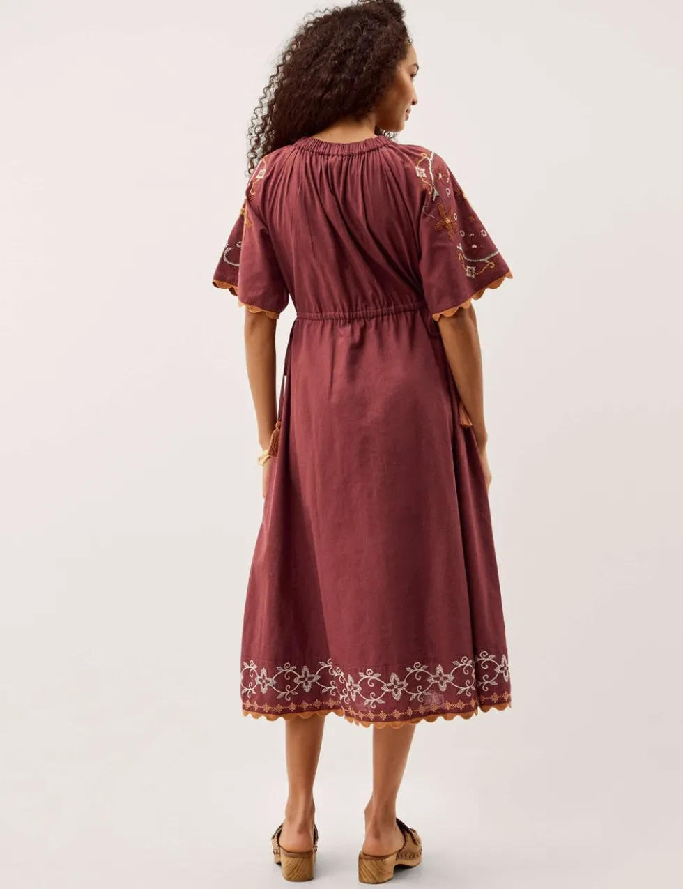 Pure Cotton Embroidered V-Neck Midaxi Dress