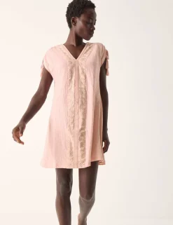 Pure Cotton Embroidered V-Neck Mini Kaftan
