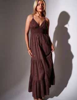 Pure Cotton Embroidered V-Neck Maxi Dress